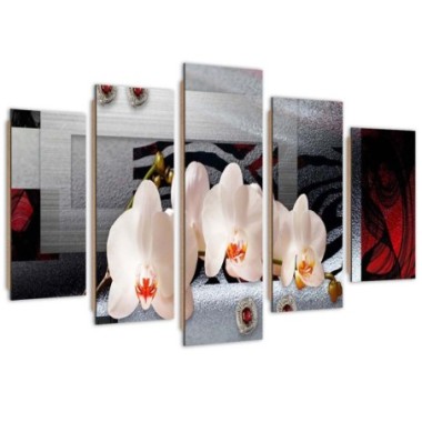 Quadro deco panel 5 parti, Orchidee bianche - 100x70