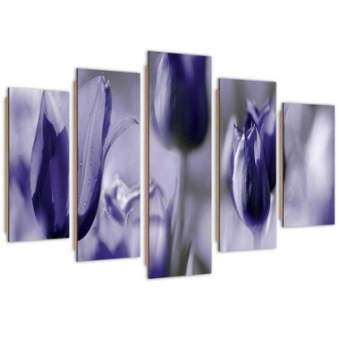 Quadro deco panel 5 parti, Tulipani viola su un...