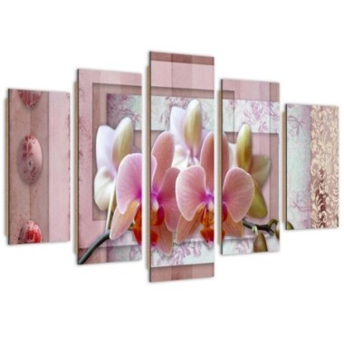 Quadro deco panel 5 parti, Orchidea rosa - 100x70