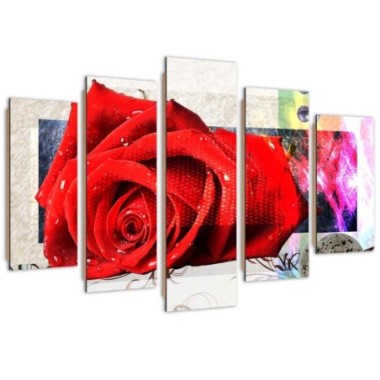 Quadro deco panel 5 parti, Rosa screziata - 100x70