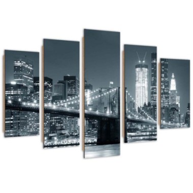 Quadro deco panel 5 parti, Ponte di Brooklyn in...