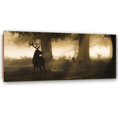 Quadro deco panel, Cervi nella nebbia - 150x50