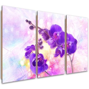 Quadro deco panel 3 paneli, Fiore di orchidea viola...