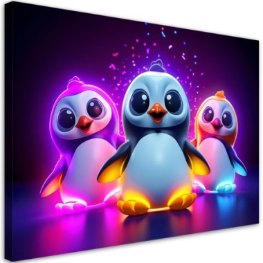 Canvas print, Nenon penguins cartoon - 120x80