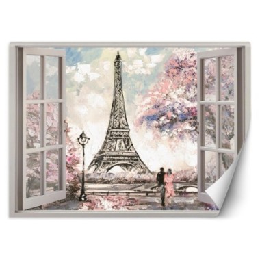 Carta Da Parati, Vista finestra Torre Eiffel Parigi...