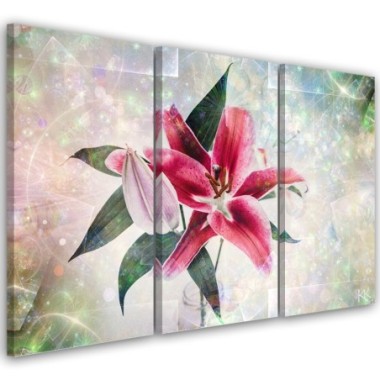 Quadro su tela 3 paneli, Lily rosa - 150x100