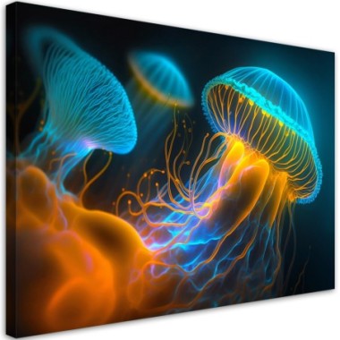 Quadro su tela, Medusa sott'acqua Neon - 120x80