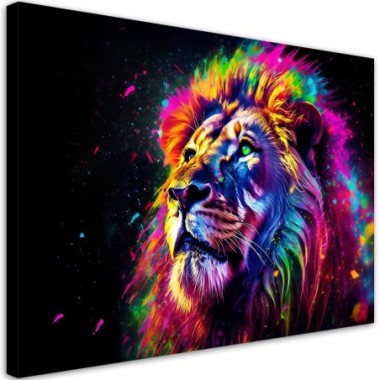 Quadro su tela, Leone al neon colorato - 120x80