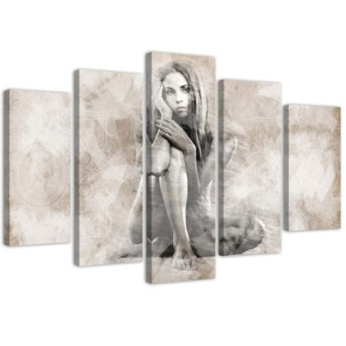 Quadro su tela 5 paneli Nudo femminile Beige - 150x100