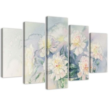 Quadro su tela 5 paneli Bouquet di fiori bianco -...