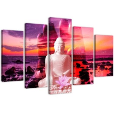Quadro su tela 5 paneli Buddha Mare al tramonto -...