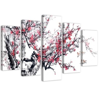 Quadro su tela 5 paneli Fiori di ciliegio giapponesi...