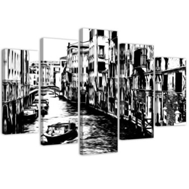 Quadro su tela 5 paneli Venezia Italia Bianco e Nero...