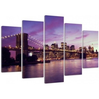 Quadro su tela 5 paneli Tramonto a New York...