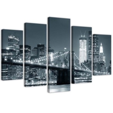 Quadro su tela 5 paneli Ponte di New York in bianco...