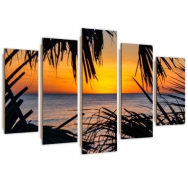Quadro deco panel 5 parti, Il mare al tramonto -...