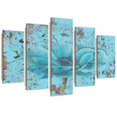 Quadro deco panel 5 parti, Fiore blu - 150x100