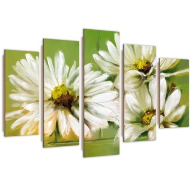 Quadro deco panel 5 parti, Fiori bianchi - 150x100