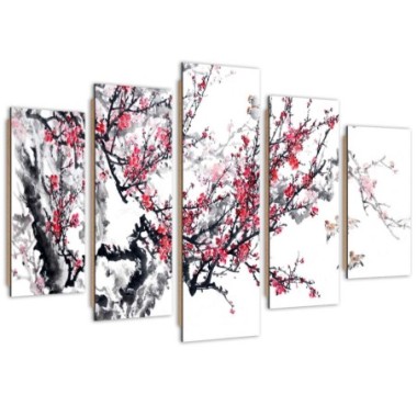 Quadro deco panel 5 parti, Ciliegio giapponese -...
