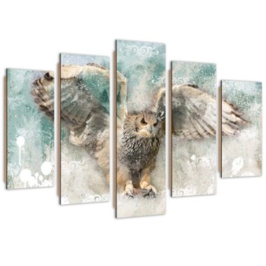 Quadro deco panel 5 parti, Gufo in volo - 150x100
