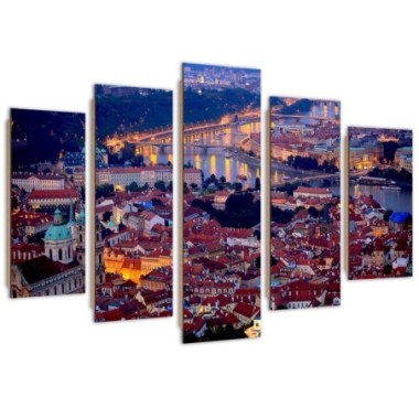 Quadro deco panel 5 parti, Praga al tramonto - 150x100
