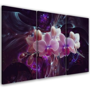 Quadro su tela 3 paneli, Orchidea bianca su uno...