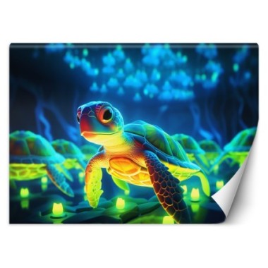 Wallpaper, Turtle underwater neon - 350x245