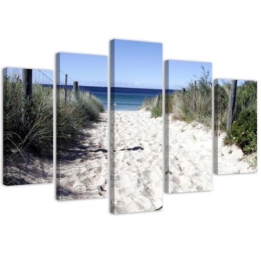 Quadri Quadro 5 pezzi Stampa su tela Mare Spiaggia...