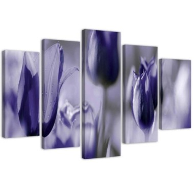 Quadro su tela 5 paneli Fiori di tulipano viola -...