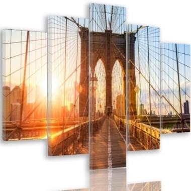 Quadro su tela 5 paneli Ponte di Brooklyn New York -...