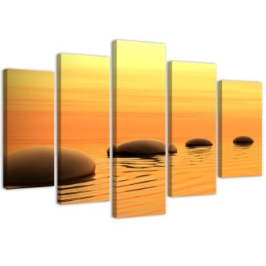Quadro su tela 5 paneli Pietre Zen Spa acqua gialla...