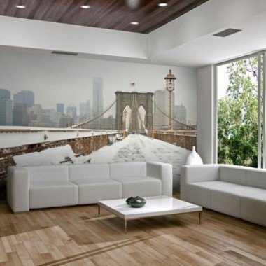 Fotomurale - Ponte newyorkese coperto dalla neve -...