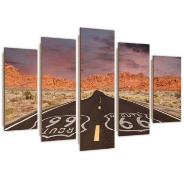 Quadro deco panel 5 parti, Strada Route 66 - 200x100
