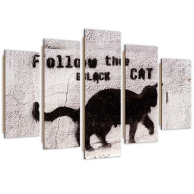 Quadro deco panel 5 parti, Gatto nero - 200x100
