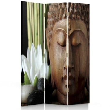 Paravento bilaterale 360, Buddha in legno - 110x170