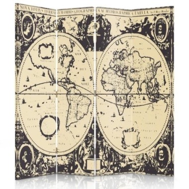 Paravento bilaterale, Mappa del mondo d'epoca - 145x170