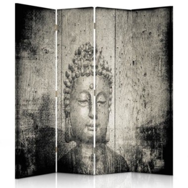 Paravento bilaterale, Immagine del Buddha in grigio...