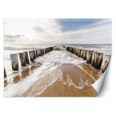 Carta Da Parati, 3D Spiaggia Vista Mare Frangiflutti...