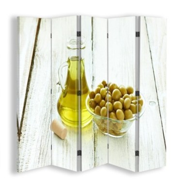 Paravento bilaterale, Olive in una ciotola e olio -...