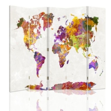 Paravento bilaterale, Mappa del mondo multicolore -...