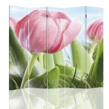 Paravento bilaterale, Un tulipano rosa acceso - 180x170