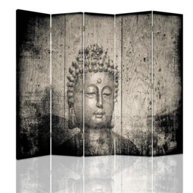 Paravento bilaterale, Immagine del Buddha in grigio...