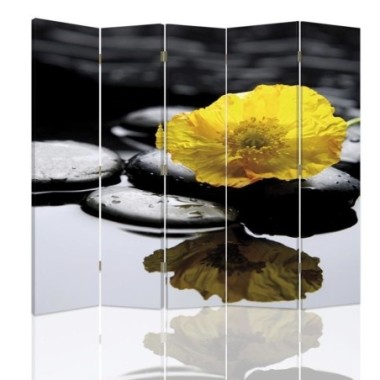 Paravento bilaterale, Zen con fiore giallo - 180x170