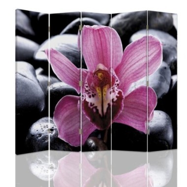 Paravento bilaterale, Zen con fiore di orchidea -...