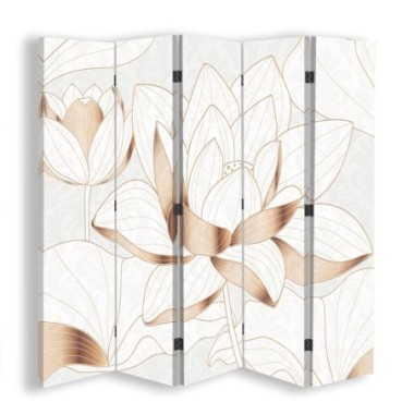 Paravento bilaterale, Fiore di loto in beige - 180x170