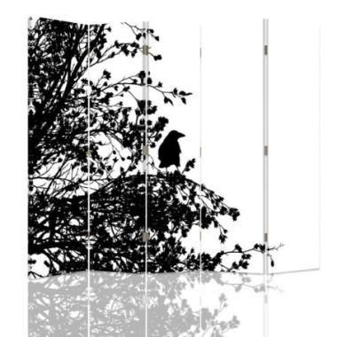 Paravento bilaterale, Uccello nero su un ramo - 180x170