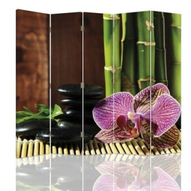 Paravento bilaterale, Ciottoli e orchidea - 180x170