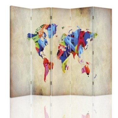 Paravento bilaterale, Mappa del mondo colorata -...
