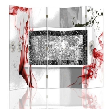 Paravento bilaterale, Astrazione in grigio e rosso -...