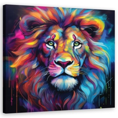 Quadro su tela, Leone Pop Art a colori - 50x50
